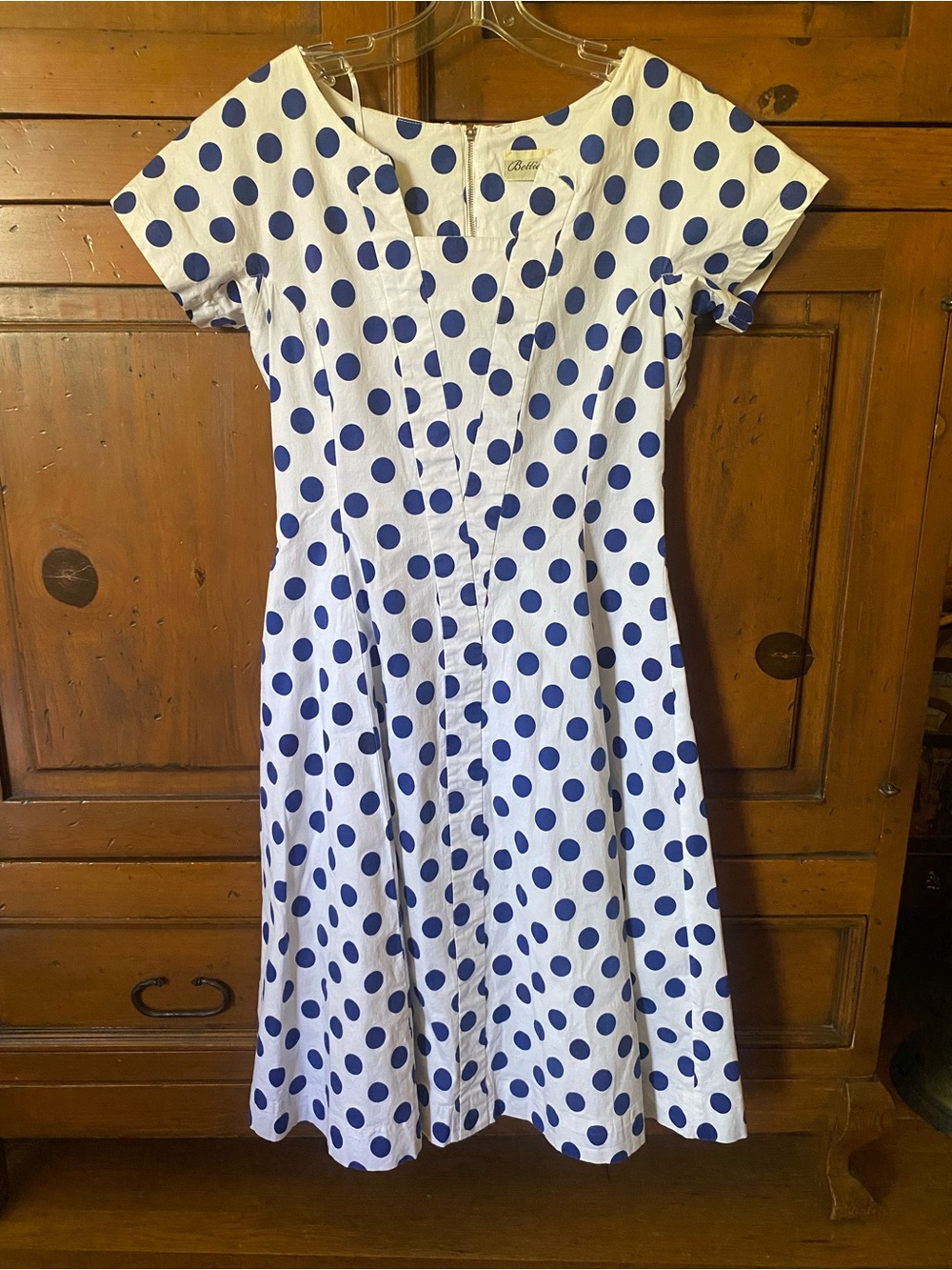 Bettie Page Las Vegas Swing Dress White Blue Polka Dots XXL Retro PinUp